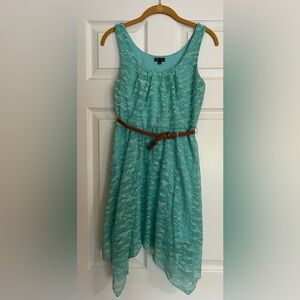 Teal Lacey Dress with Belt